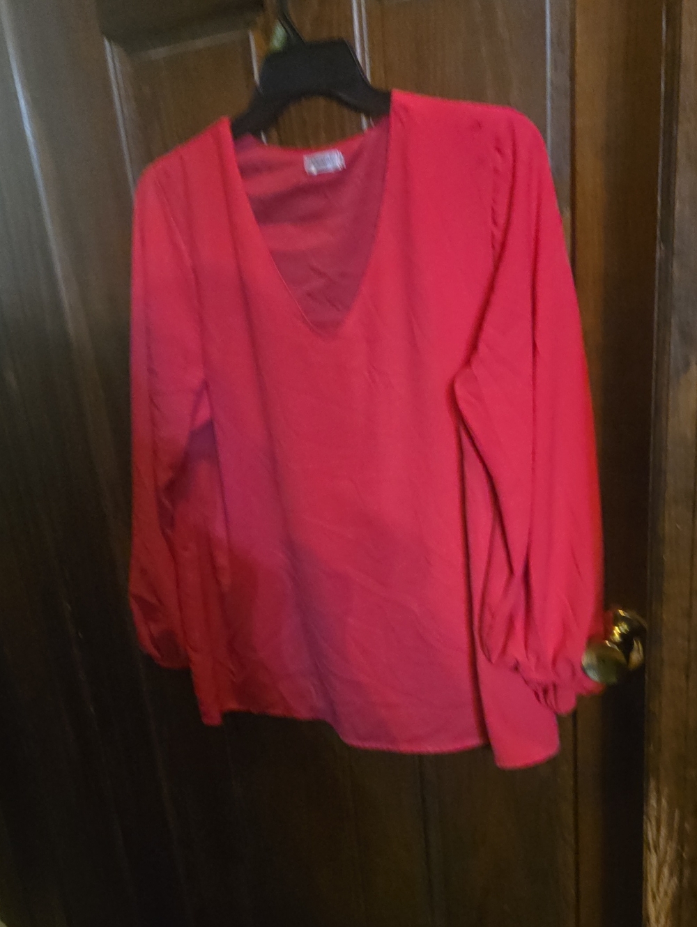 V-Neck Long Sleeve Blouse in Bright Pink